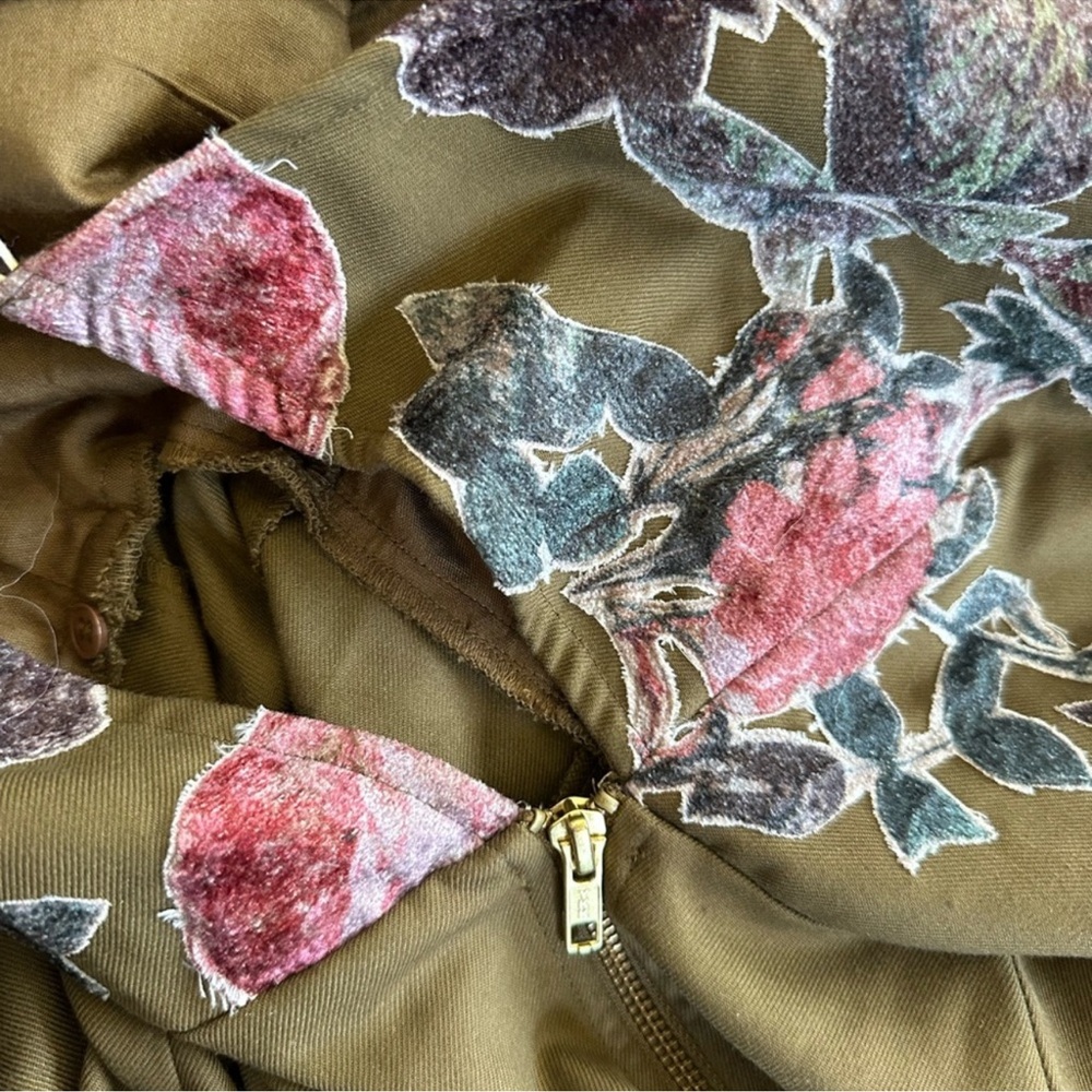 Anthropologie Hemant + Nandita Olive Green & Velvet Floral Short Sleeve Dress 6 - Picture 11 of 14